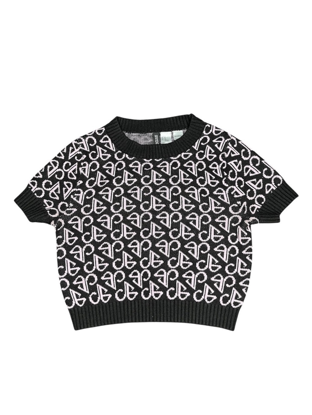 H&M Divided BLACKPINK Cropped Knit Top Black Pink Monogram Logo Sweater Size XS